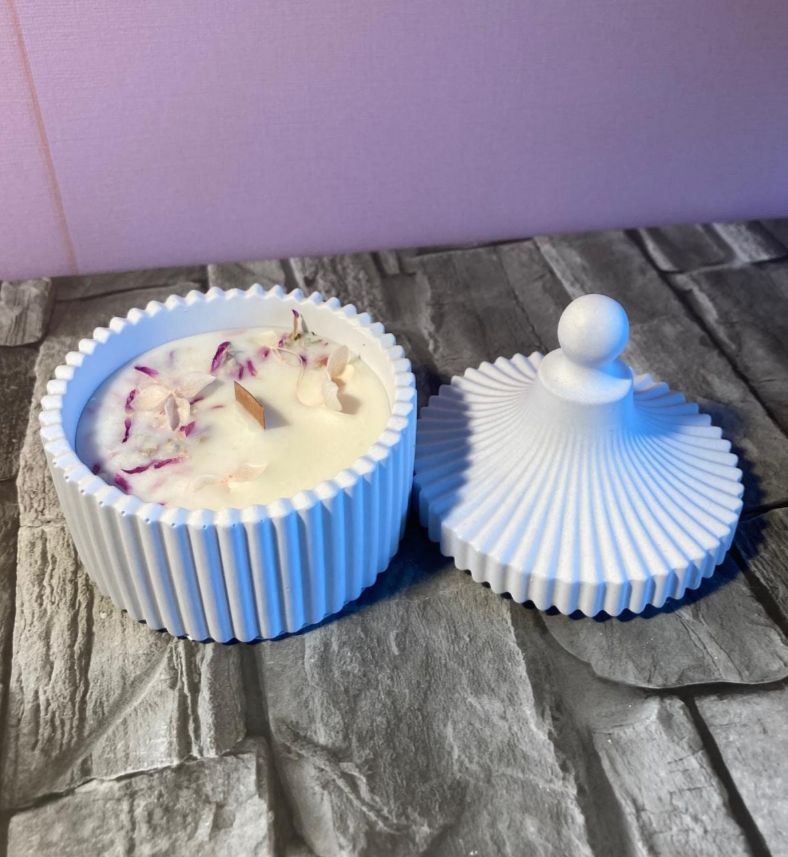 Vasetto in ceramica con candela in cera di soia, bomboniera,  battesimo, matrimonio, comunione, cresima, laurea, idea regalo