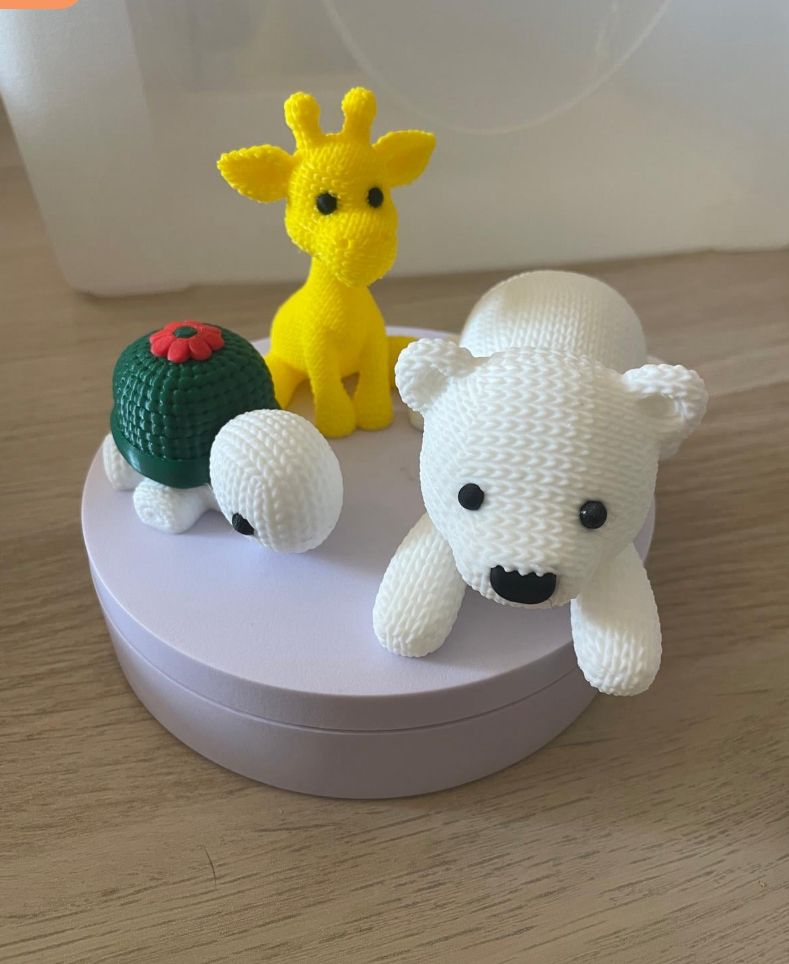 Figure di animali stampati in 3D con simulazione lavorazione uncinetto, bomboniere, articoli regalo, giochi, battesimo