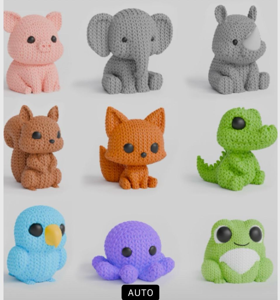 Figure di animali stampati in 3D con simulazione lavorazione uncinetto, bomboniere, articoli regalo, giochi, battesimo