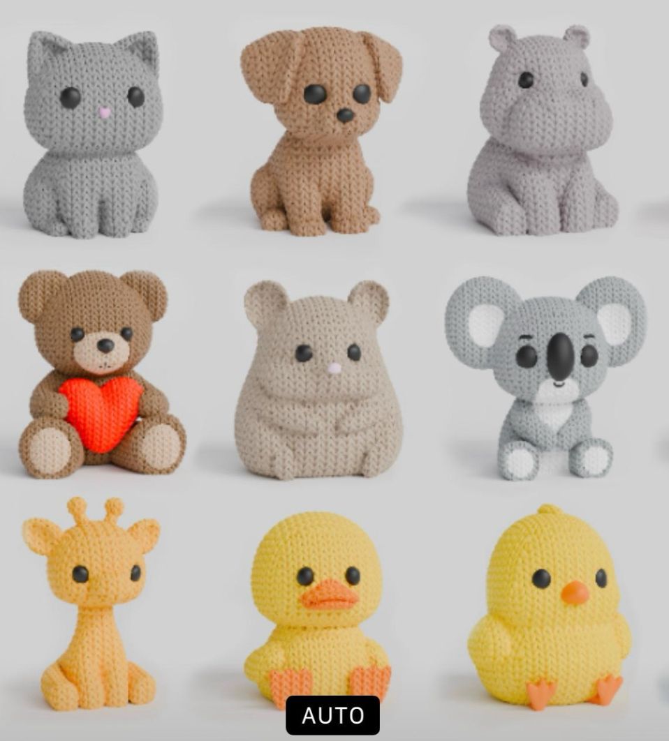 Figure di animali stampati in 3D con simulazione lavorazione uncinetto, bomboniere, articoli regalo, giochi, battesimo