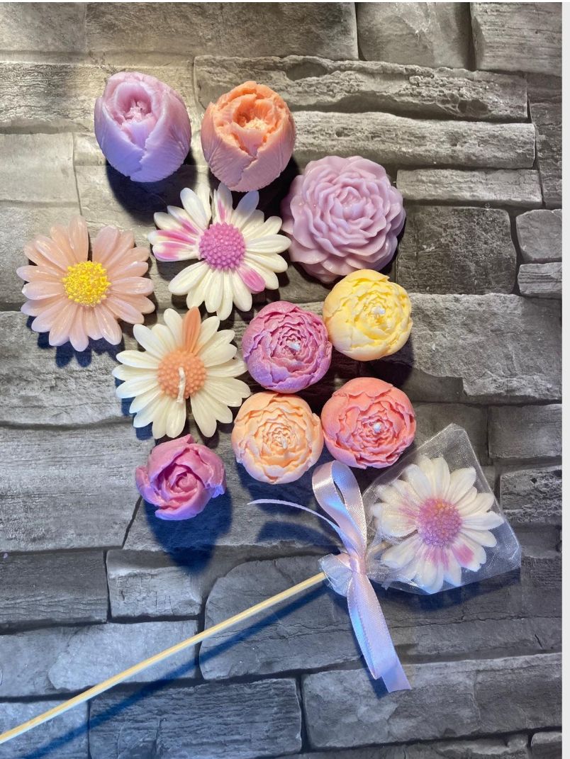 Candelina segnaposto, margherita, bocciolo di peonia, tulipano, matrimonio, comunione, cresima