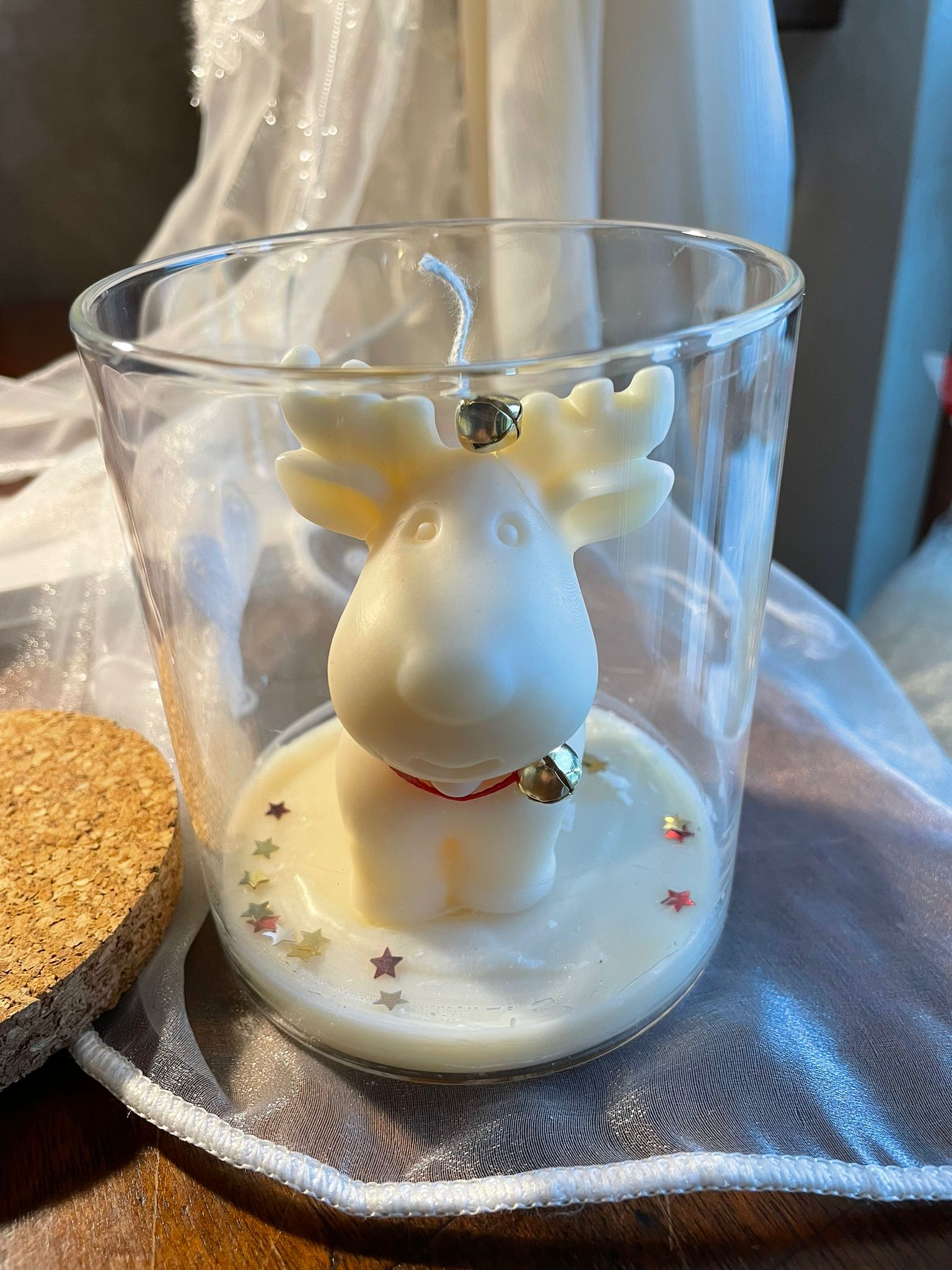 Candela artigianale in vaso di vetro, idea regalo Natale, gnomo, renna, fiocco di neve, albero di Natale (a scelta)