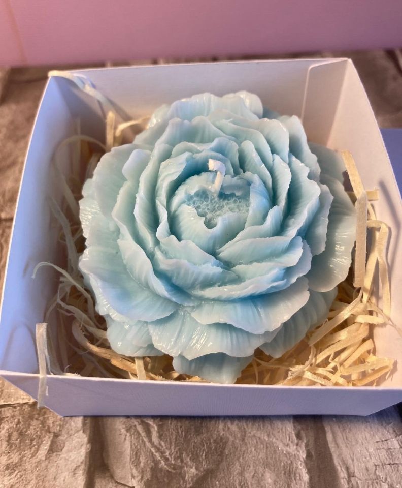 Candela peonia, cera di soia, battesimo, nascita, matrimonio bomboniera