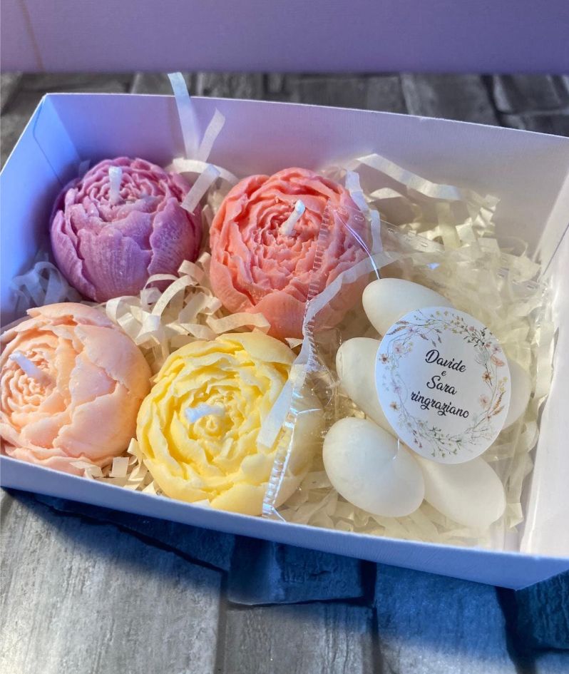 Candele boccioli peonie, cera di soia, battesimo, nascita, matrimonio bomboniera