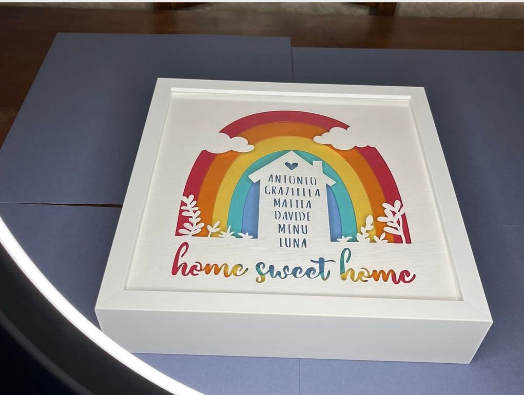 Quadretto personalizzato FAMILY con i nomi della tua famiglia. Shadow box family - Cornice in legno 25x25 prof. 5 cm.