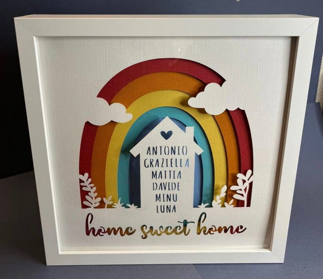 Quadretto personalizzato FAMILY con i nomi della tua famiglia. Shadow box family - Cornice in legno 25x25 prof. 5 cm.