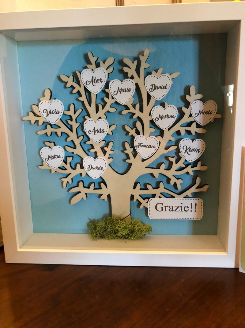 Quadretto personalizzato ALBERO DELLA VITA. Ottima idea regalo anche per insegnanti. Shadow box  - Cornice in legno 25x25 prof. 5 cm.