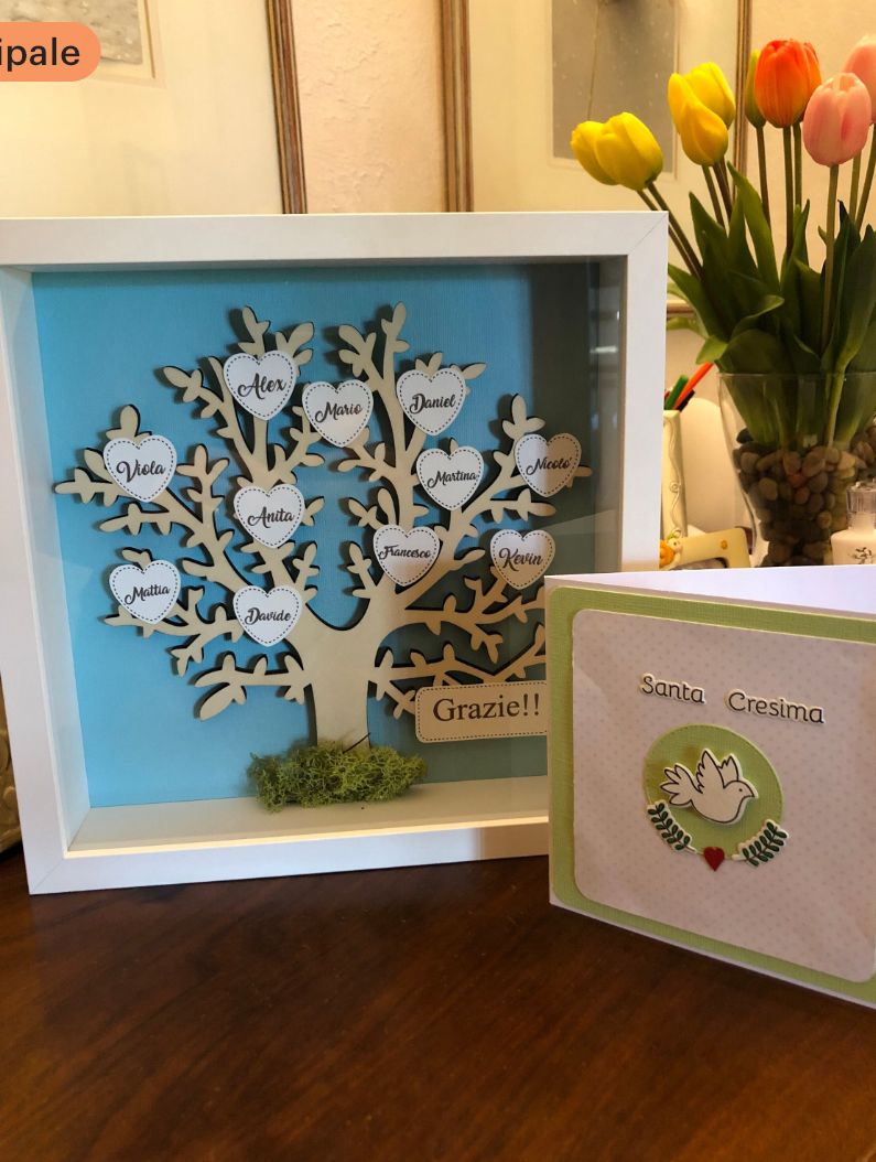 Quadretto personalizzato ALBERO DELLA VITA. Ottima idea regalo anche per insegnanti. Shadow box  - Cornice in legno 25x25 prof. 5 cm.